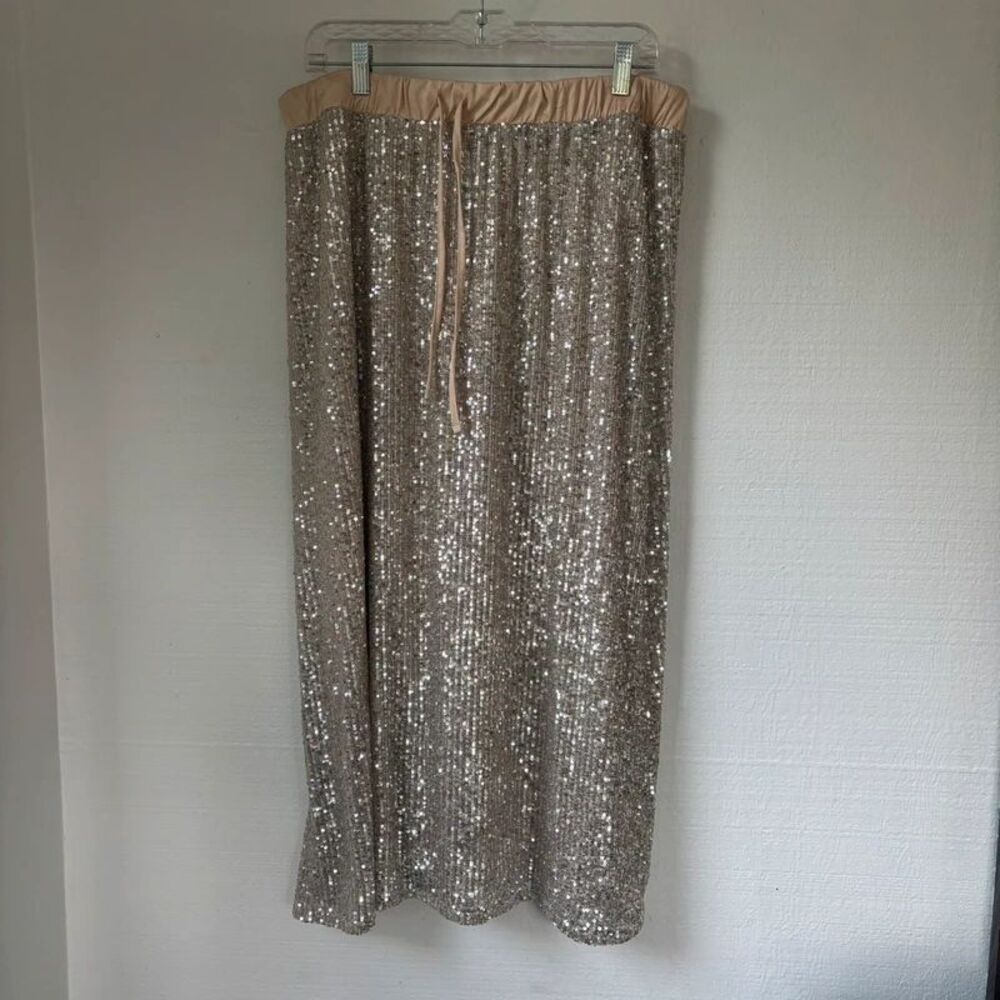 Ophelia Roe Champagne Sequin Midi Skirt – Size XL